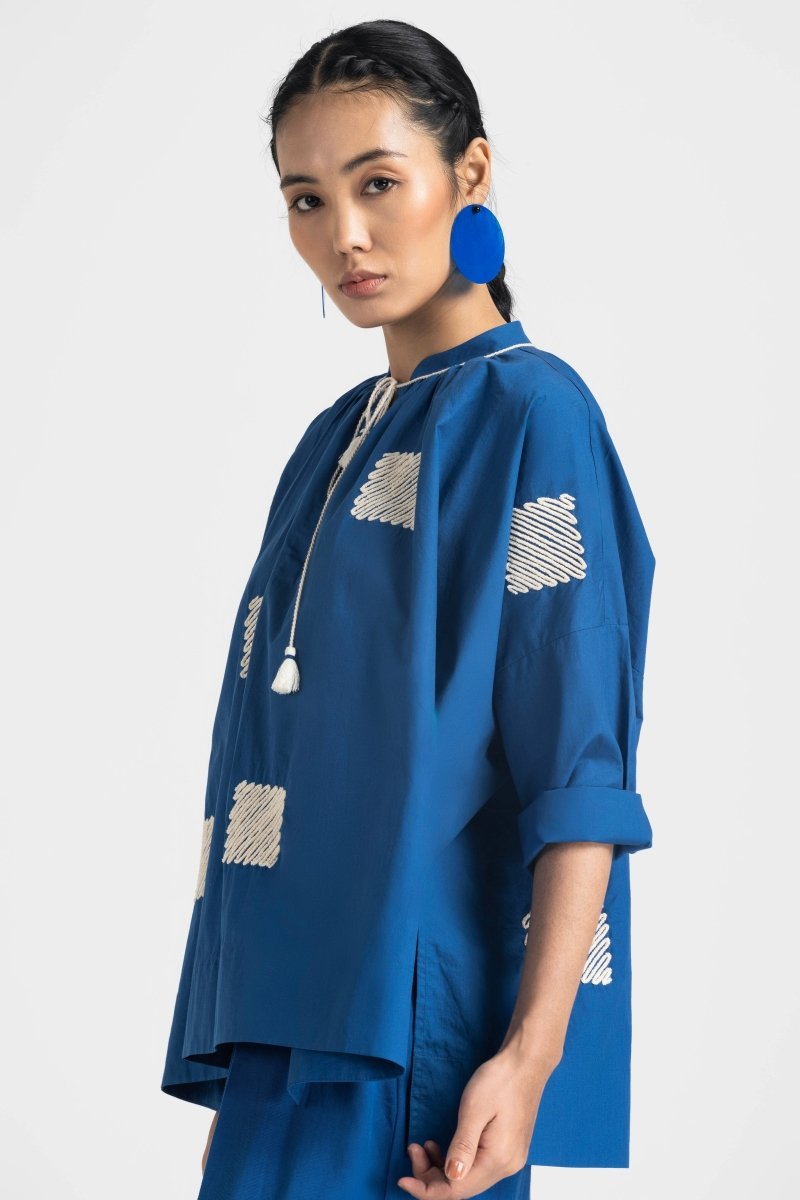 Wave Embroidery Top - Electric Blue - Three