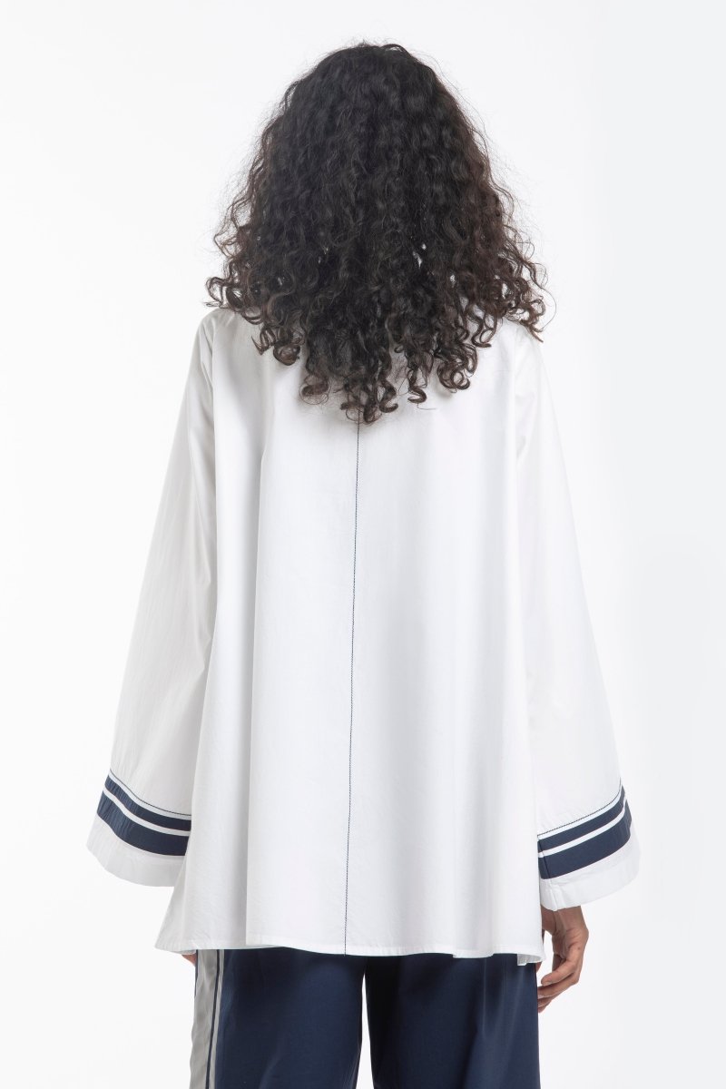 Wide Sleeve Gather Neck Top Co-ord- White - Three