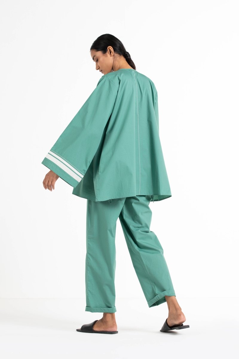 Wide Sleeve Gather Neck Top Mineral Green - Three