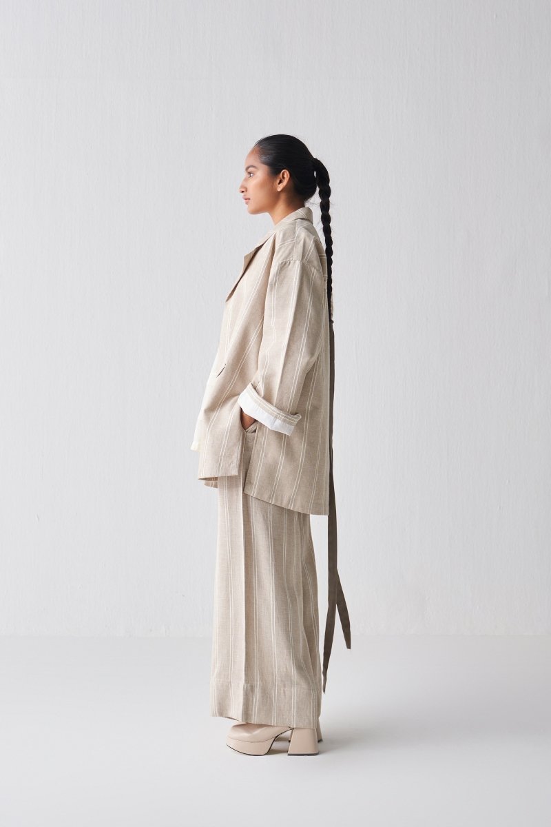 Wide Sleeve Jacket Co ord - Beige - Three