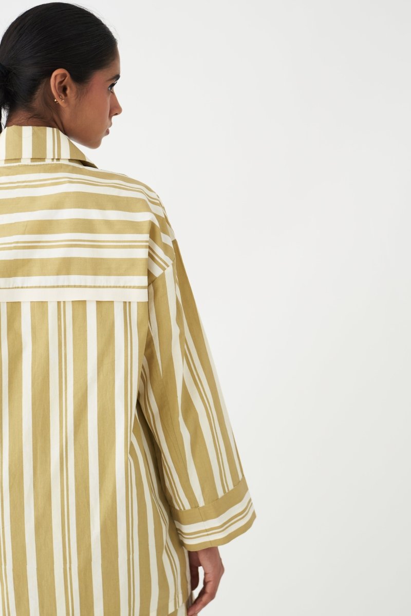 Wide Sleeve Jacket - Moss Green Stripe - Three