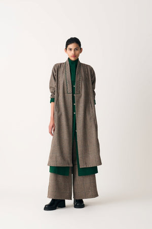 Wrap Collar Overlay Co-ord - Umber Check (Set of 3) - Three