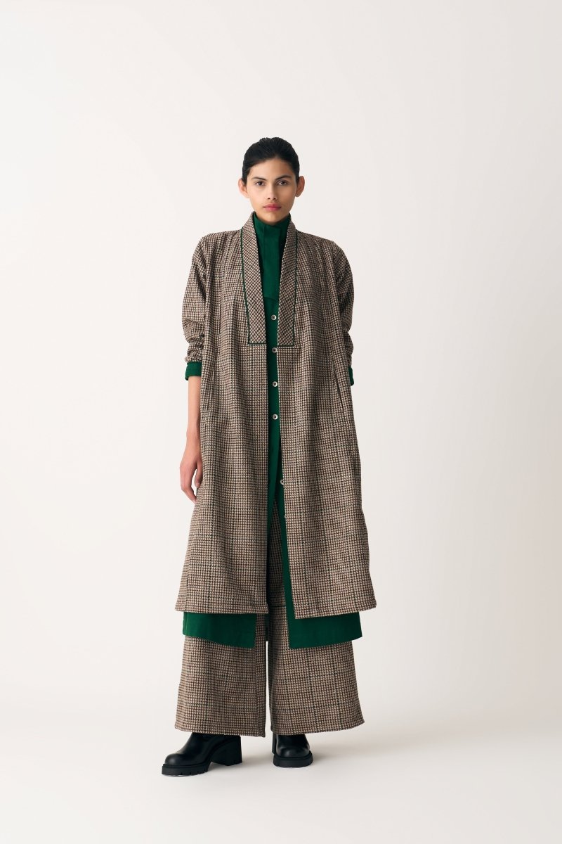 Wrap Collar Overlay Co-ord - Umber Check (Set of 3) - Three