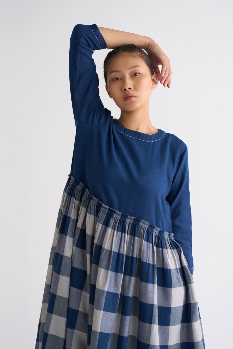 Yoke Dress Co-ord - Navy - Three