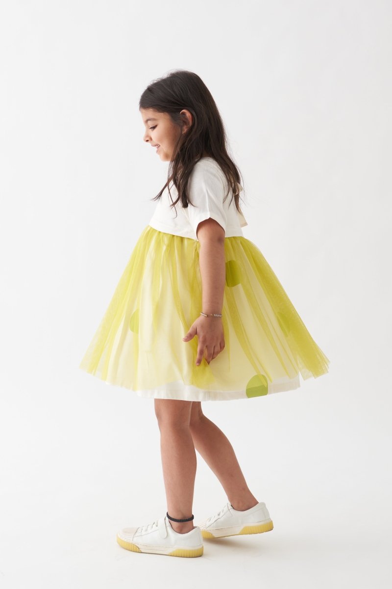 Yoke Dress - Lime Polka - Three