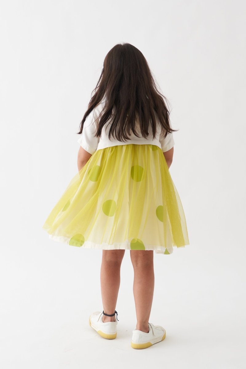 Yoke Dress - Lime Polka - Three