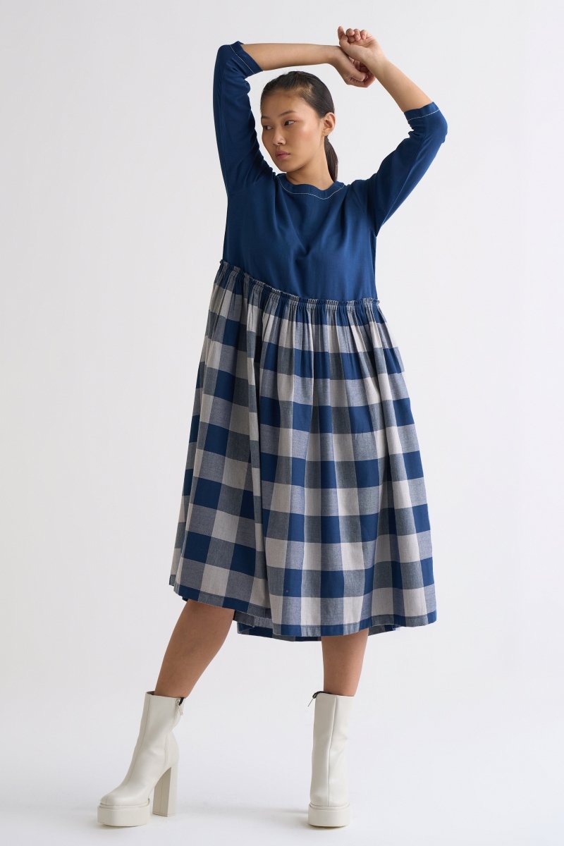 Yoke Dress - Navy Check - Three