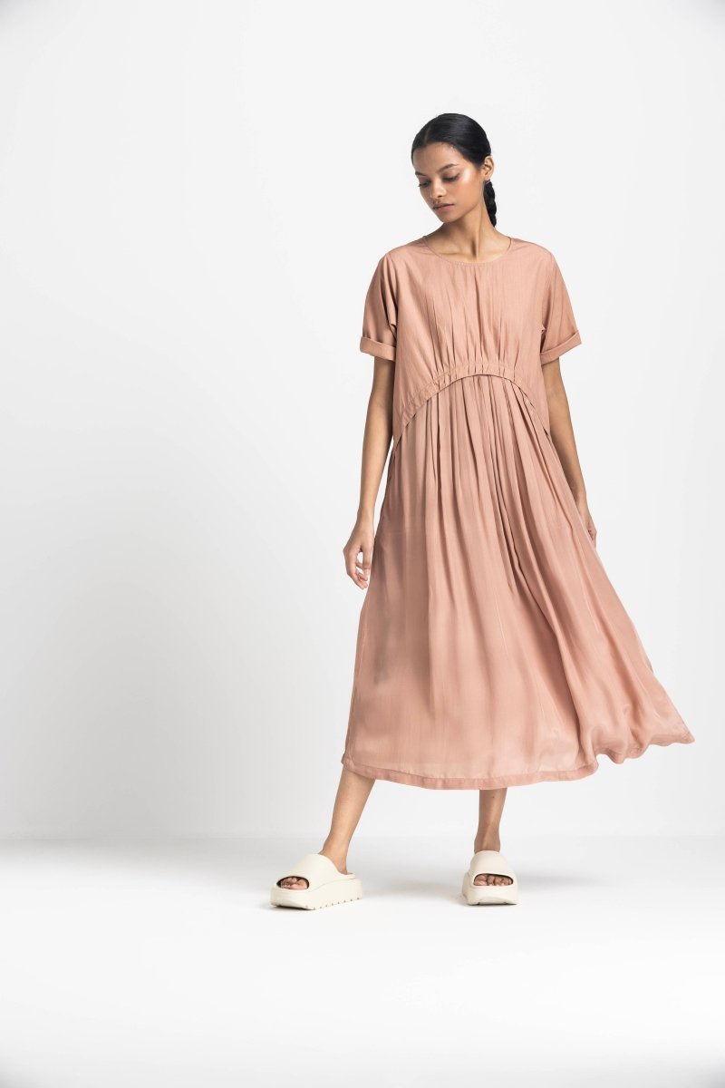 Yoke Gather Dress - Champagne - Three
