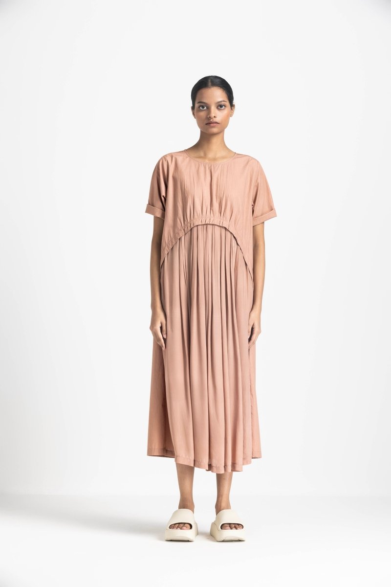 Yoke Gather Dress - Champagne - Three